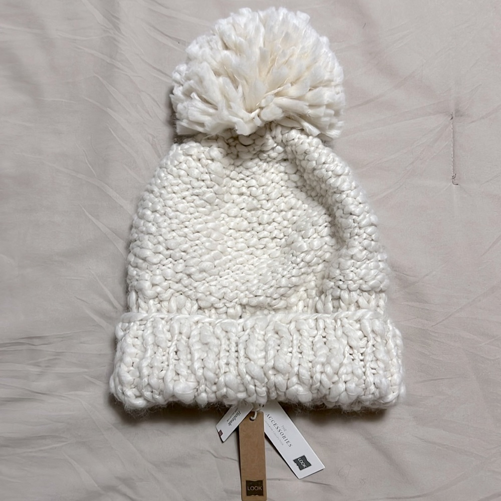 Women’s Handmade Look Collection Ivory Knit Beanie with Lining
